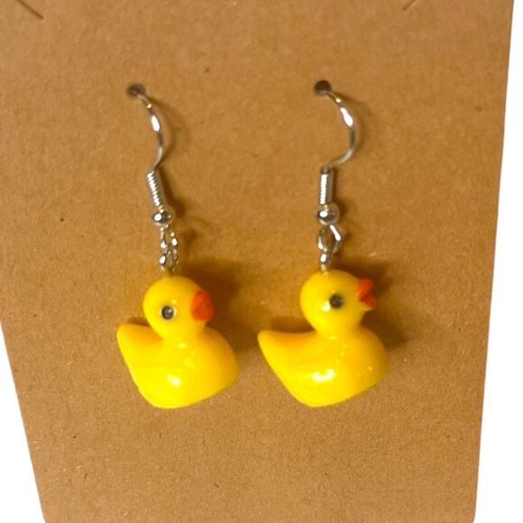 NEW! Rubber Ducky Dangle Earrings, Hanging Duck Pendant Resin Earrings Yellow - Picture 4 of 8